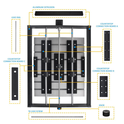 3018 CNC Upgrade Kit For X Axis And Y Axis Extension With 320x450 Basic Area, showing components like T8 lead screw and aluminum knob