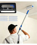 Big Time 18 Inch Non Shedding Paint Roller Kit For Ceilings Walls And Concrete, user applying paint with long pole and roller.