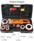Heavy Duty Electric Pipe Threader 2300W Power Drive Kit Portable Handheld Tool for Galvanized Steel Pipes in carrying case with dies.