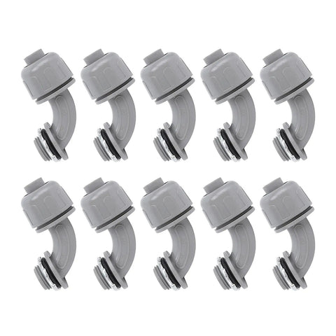 Pack Of 10 Heavy Duty 1 Inch Npt Liquid Tight Connectors 90 Degree Electrical Conduit Fittings in sleek gray nylon for HVAC and marine use
