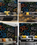 Dope Joysticks Gaming Wall Mural Peel And Stick 6 Panel Canvas Print 100x144 Inches in vibrant living room setting.