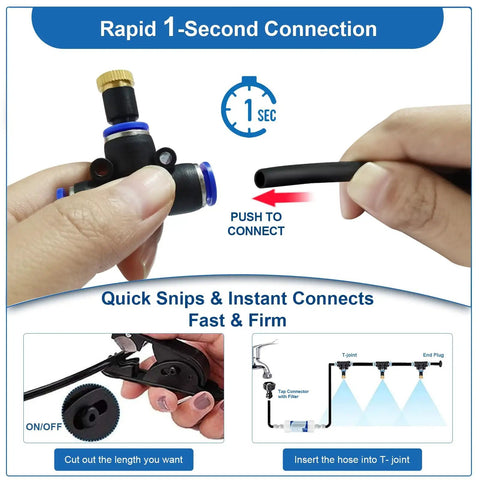 Connecting components of Outdoor Misting System Kit For Patio And Backyard 99 Ft Water Mist With Built In Filter Chill Your Outdoor Space