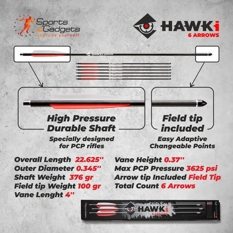 Carbon Arrow PCP 376gr Six Pack Bolts With 100gr Field Tips For Hunting PCP Air Guns Or Crossbows Plus Free Tail Nocks Included