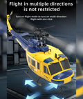 Flybarless Huey RC Helicopter For Adults With 6 Axis Gyro, Optical Flow Positioning, TOF Lidar Height, Yellow Blue Edition in flight