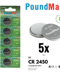 Premium Cr2450 3V Lithium Button Cell Batteries 5 Count For Car Key Fobs Remote Controls Desk Calculators And Smart Electronic Devices Delivers Big Time Power With Solid Long Haul Reliability You Can Count On, 5 batteries on card.