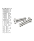 Inch 18-8 Stainless Steel Allen Button Head Socket Cap Screws Bolts Set With Locking Storage Bin Includes Size 10 One Quarter Inch Five Sixteenth Inch Three Eighth Inch And One Half Inch Coarse Diameters In Silver displayed with size chart.