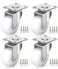 Set of four 2-inch stainless steel swivel caster wheels with white PA wheels and mounting plates.