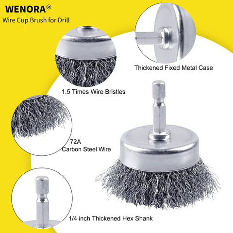 Four Pack Drill Wire Cup Brushes With 1/4 Inch Hex Shank 0.010 Inch Carbon Steel Coarse Attachments For Rust Removal Upgraded To 72A Steel For Tougher Jobs Heavy Duty Cup Holder Design Fast Rust Busting And Metal Prep