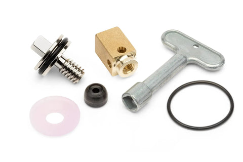 Heavy Duty Wall Hydrant Repair Kit With O Rings Hardware Operating Coupling And Seal For In Field Repairs Beefy Build That Withstands Tough Environments Compatible With Z1320 CXL And Z1321 CXL Hydrants 1 Year Warranty shown with parts arranged on white background