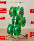 Turntable Cable Roller Stand With Wheels For Easy Wire Management And Spool Storage, 6-Tray Orange Spool Rack Organizer