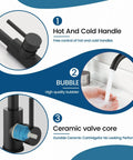 Matte Black Single Hole Bathroom Faucet With 360 Degree Swivel Spout, 304 Stainless Steel Vanity Sink Tap features and details