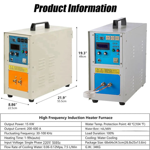 Heavy Duty 15KW High Frequency Induction Heater Furnace Built Like A Tank Water Cooled Forge for metal annealing and melting.