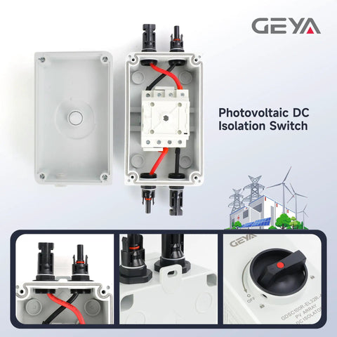 32 Amp DC 1200V Solar Disconnect Switch Isolator With IP66 Waterproof Enclosure, open view showing internal components