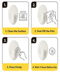 Heavy Duty Adhesive Wall Hooks Three Pack No Drill Waterproof Sticky Hangers Super Strong Grip instructions for setup steps.