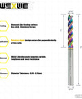 Extra Long Three Sixteenth Inch Carbide Square End Mill Set For Aluminum Copper Alloy And Plastic Three Inch Overall Length Five Piece DLC Coated 3 Flute CNC Router Bits Shank Three Sixteenth Inch Pro Grade displayed with measurements and features