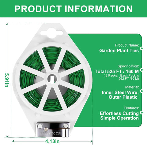 2 Pack Twist Ties For Garden Plants With Cutter 525 Feet Of Rustproof Flexible Green Plant Ties For Indoor And Outdoor Use