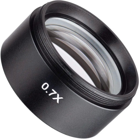 0.7x Barlow Lens For SM Series Stereo Microscopes 48mm Mount Doubles Magnification And Expands Working Distance And Field Of View Easy Clip-On Accessory For Clear Up-Close Wide View black lens