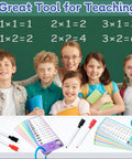 Add Up Fast 1 To 12 Addition Flash Cards Set With Large Times Table Chart, kids and teacher holding flash cards and markers