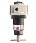 Front view of a Half Inch NPT High Pressure FRL Regulator for Air Systems with black and silver aluminum body, Made In USA.