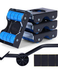 Heavy Duty Furniture Sliders With Wheels For 700 Lbs Load, showing 4 metal sliders and lever with anti-slip pads and brakes.