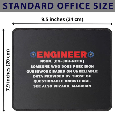 Engineer Definition Mouse Pad For Engineers And Engineering Students Nerd Gift Funny Mechanical Electrical Civil Engineer 9.5 Inch Desk Mat featuring humorous definition, standard office size.