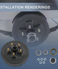 JDMSPEED black trailer brake hub drum 10in x 2-1/4in kit with 5-on-4.5in pattern; includes bearings, seal, nuts
