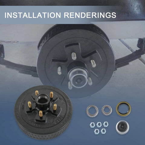 JDMSPEED black trailer brake hub drum 10in x 2-1/4in kit with 5-on-4.5in pattern; includes bearings, seal, nuts