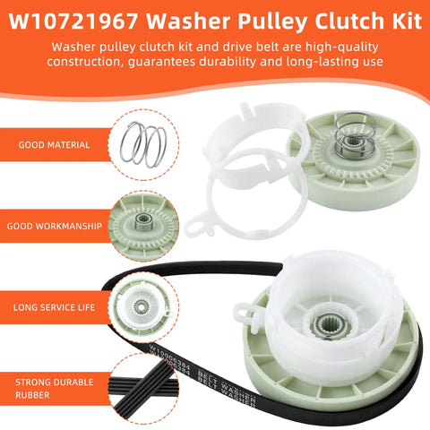 No Sweat Washer Shift Actuator Plus Pulley Clutch Kit And Drive Belt For Household Clothes Washer, durable rubber components and assembly parts.