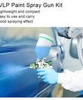Hvlp Gravity Feed Paint Sprayer Gun Featuring 1.4mm Tip Plus Replaceable 1.7mm And 2.0mm Nozzles delivering smooth finish on car.