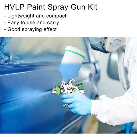 Hvlp Gravity Feed Paint Sprayer Gun Featuring 1.4mm Tip Plus Replaceable 1.7mm And 2.0mm Nozzles delivering smooth finish on car.