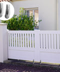 Set Of 4 Heavy Duty Gate Caster Wheels Replacement Smooth Rolling Recessed Trackers Upgrade Your Outdoor Gate With Rock Solid Rust Resistant Steel And Zero Hassle Screw Install on a white fence.