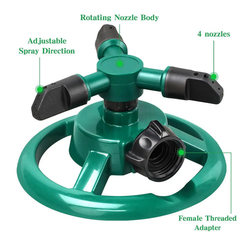 360 Degree Rotating Lawn Sprinkler For Yard And Garden, durable ABS plastic with adjustable arms, easy US hose connection