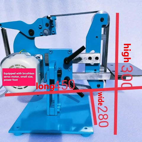 Heavy Duty Electric Belt Sander 750W Woodworking Workhorse With 915x50mm Belt in blue with dimensions shown, ideal for precise sanding tasks.