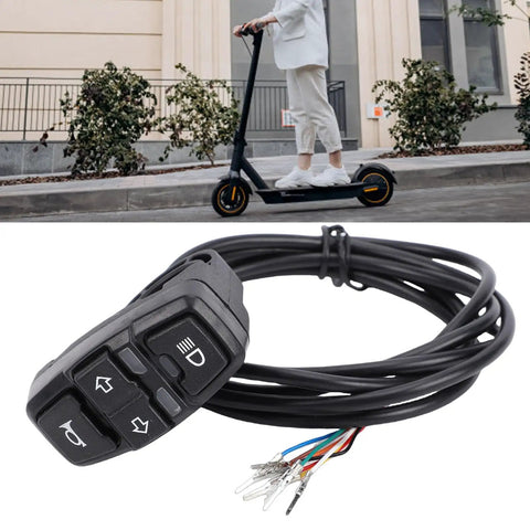 All In One 3 In 1 Headlight Horn Turn Signal Switch For Electric Bikes Motorcycles Scooters And ATVs On Off Control With 22mm Handlebar Mount Easy Install Upgrade Your Ride And Keep It Safe, coiled with button view
