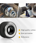 Professional Wheel Stud Installer Tool For Cars And Trucks Boasts Rust Resistant Steel Design shown in use on a vehicle wheel.