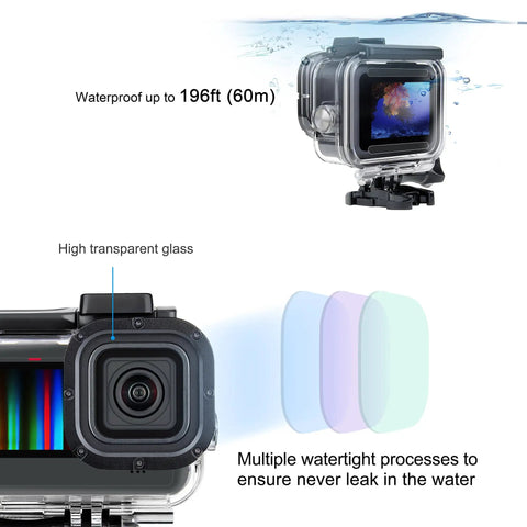 GoPro Hero Waterproof Housing With Floating Hand Grip For Depth Up To 196ft with transparent glass and watertight design