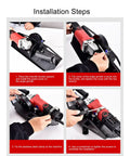 Installation steps for Professional Electric Tile Bevel Cutters with angle grinder attachment and stainless steel clamp.