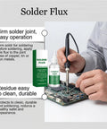 Person using Liquid Flux Soldering Paste 50ml For Electronics DIY and PCB Assembly, Pro Grade Solder Flux For Fast Wetting and Strong Joints.