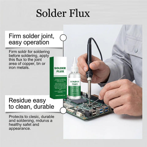 Person using Liquid Flux Soldering Paste 50ml For Electronics DIY and PCB Assembly, Pro Grade Solder Flux For Fast Wetting and Strong Joints.