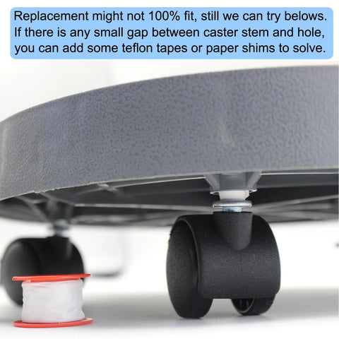 Swivel Caster Wheels Four Pack 1.5 Inch Locking Casters with 6.25 mm straight stem on plastic furniture with gap adjustment