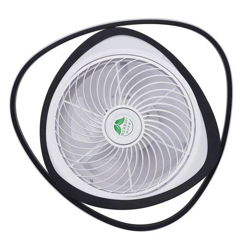 Ceiling Fan with Light 20 Inch Low Profile Invisible Chandelier Fan for, top view of sleek design, showcasing white blades and black frame.
