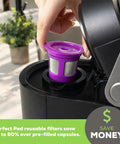 Person placing a Budget Friendly Reusable K Cup Pod Coffee Filter With Built In Mesh Strainer for Keurig in a machine.