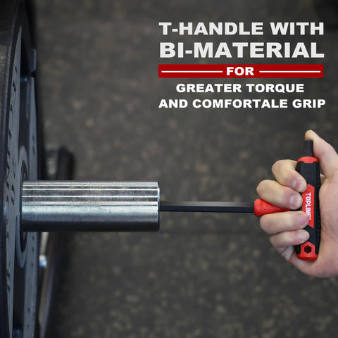 14 Piece Hex Key Set With T Handle Long Arm Allen Wrenches SAE And Metric showing T-handle in use for high torque