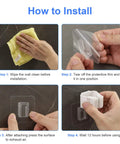 Installation steps for 8 Piece Broom And Mop Wall Mount Kit with Self Adhesive No Drill Anti Slip Organizer.