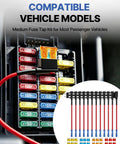 Top Shelf Ride Ready 12V Add A Circuit Fuse Taps With Assorted Blade Fuses, Heavy Duty Tinned Copper Holder Kit For Truck Installations, Plug And Play Wiring Upgrade showing wiring harness and assorted fuses in fuse box.
