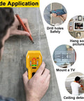 Wall Scanner And Stud Finder For Wood And Metal Detects Edges Up To Three Quarter Inch Thick Walls With Battery Included Easy To Calibrate Pro Grade Accuracy For Hanging Frames TV Mounts And Full Room Renovations used on wall
