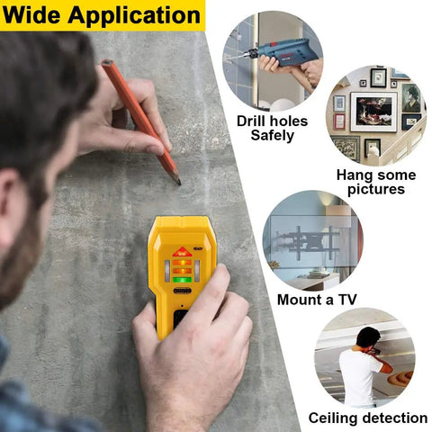 Wall Scanner And Stud Finder For Wood And Metal Detects Edges Up To Three Quarter Inch Thick Walls With Battery Included Easy To Calibrate Pro Grade Accuracy For Hanging Frames TV Mounts And Full Room Renovations used on wall
