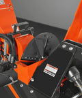 Close-up view of 6 Inch PTO Hydraulic Wood Chipper For 20 To 50 HP Tractors With 3 Point Hitch Hydraulic Feeding Heavy Duty Workhorse Chipper For Farms And Homeowners Model WC68H showing internal mechanism.
