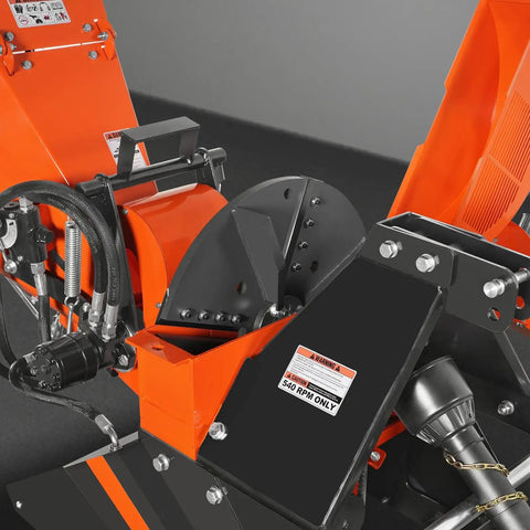 Close-up view of 6 Inch PTO Hydraulic Wood Chipper For 20 To 50 HP Tractors With 3 Point Hitch Hydraulic Feeding Heavy Duty Workhorse Chipper For Farms And Homeowners Model WC68H showing internal mechanism.