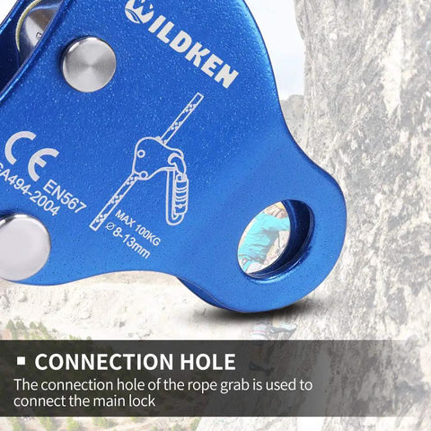 Blue Climbing Ascender Belay Device Rope Grab For Rock Climbing And Mountaineering, Lightweight Magnesium Alloy Gear, 8-13 Mm Rope
